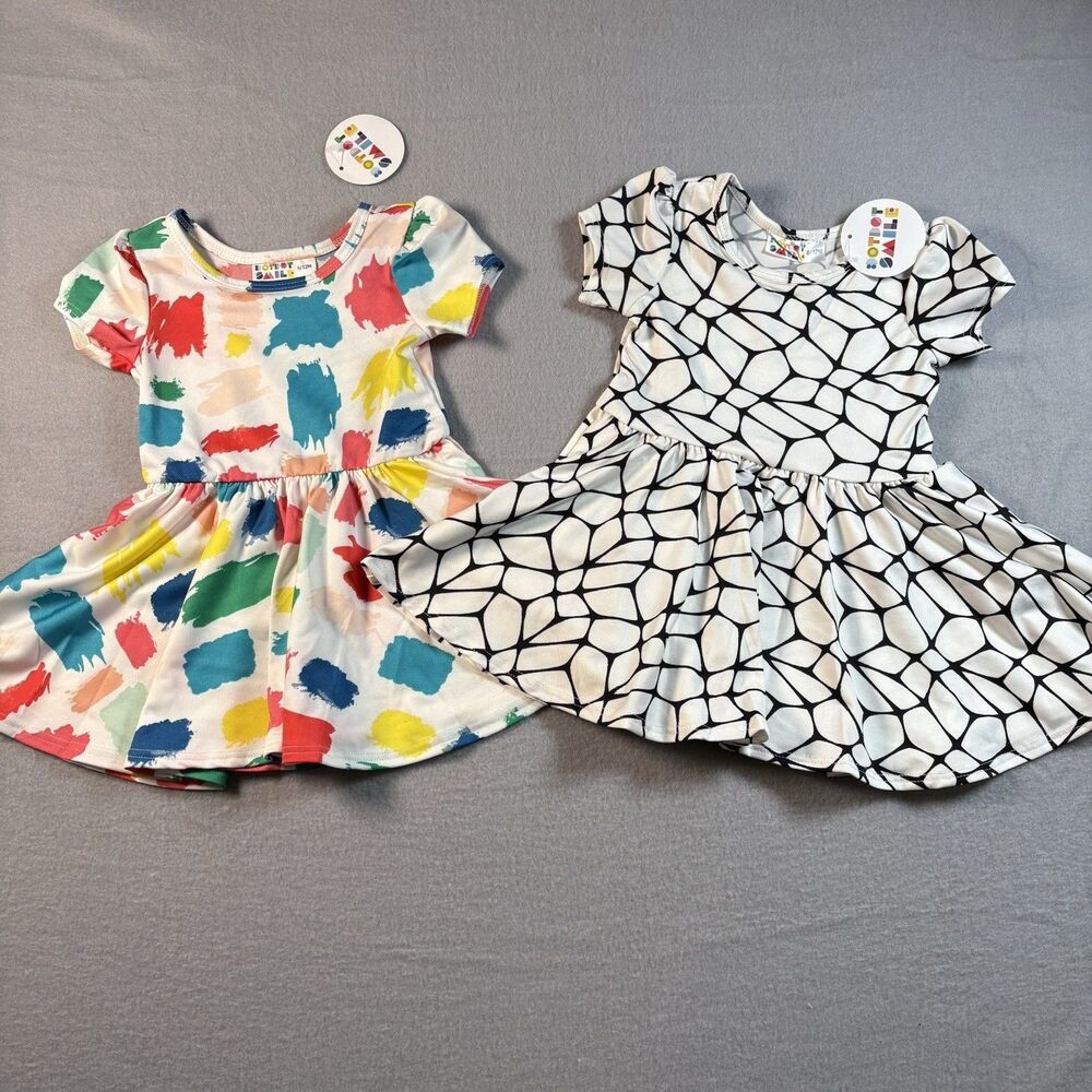 Dot Dot Smile Girls Dress Bundle NET 6-12 Months Skater Paint Black White Lot 2